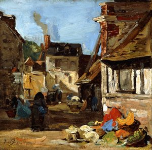 Honfleur, Saint-Catherine marktplein, 1867-1870 door Eugene Louis Boudin