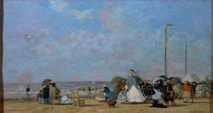 Op het strand van Trouville door Eugene Louis Boudin
