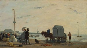 Op het strand van Trouville door Eugene Louis Boudin