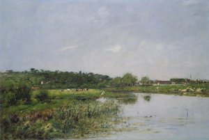 Riverside bij La Touques, 1890 door Eugene Louis Boudin