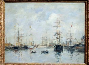 Zeilboten in de haven, Deauville in 1896 door Eugene Louis Boudin