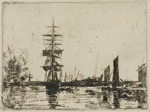 Zeegezicht met boten door Eugene Louis Boudin