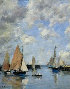 De Steiger bij Hoogwater, Trouville door Eugene Louis Boudin