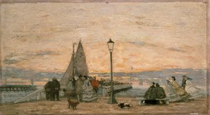 De Steiger in Trouville: Zonsondergang, 1862 door Eugene Louis Boudin