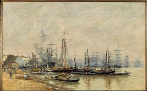 De haven van Bordeaux. Schepen op de Garonne. Schilderij door Eugene Louis Boudin (1824-1898) 1874