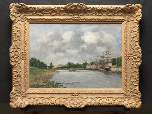 Uitzicht op de haven van Saint-Valéry-sur-Somme door Eugene Louis Boudin