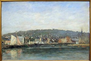 Uitzicht op de haven van Trouville door Eugene Louis Boudin