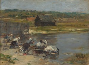 Wasvrouwen aan de rand van de vijver, 1880-85 door Eugene Louis Boudin