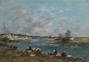 Wasvrouwen aan de oevers van de rivier Touques, 1866 door Eugene Louis Boudin