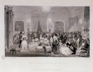 Een sociale avond met de Hertog van Orleans in Parijs. Gravure door Eugene Louis Lami 1841