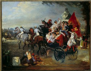 Carnavalscène in Parijs, Place de la Concorde in 1834.