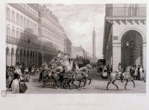 Stoet van een ambassadeur op de Place de la Bourse bij zijn aankomst in Parijs. Gravure door Eugene Louis Lami (1800-1890) 1843 Privécollectie door Eugene Louis Lami