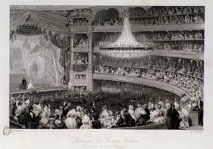 Ovation van een acteur tijdens een voorstelling in het Théâtre des Italiens in Parijs. Gravure door Eugene Louis Lami (1800-1890) 1843 Privécollectie door Eugene Louis Lami