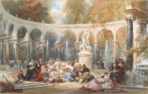 Gezelschap bij het Bosquet de la Colonnade in de tuin van Versailles door Eugene Louis Lami