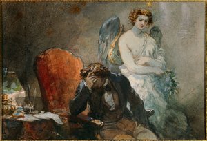 De nacht van oktober. Illustratie van de werken van Alfred de Musset (1810-1857). Aquarel door Eugene Louis lami (1800-1890) 19e eeuw Malmaison, musee du chateau door Eugene Louis Lami