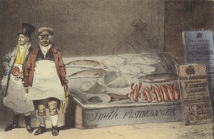 Een visverkoper door Eugene Louis after Lami