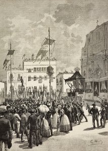 Onthulling van het monument voor Victor Emmanuel II, eerste koning van Italië, in aanwezigheid van Umberto I, koning van Italië, standbeeld door Eugenio Maccagnani, Lecce, Italië door Eugenio Maccagnani
