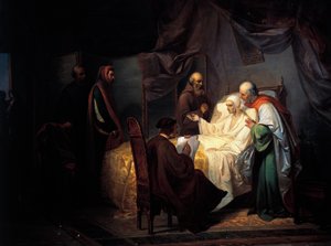 Dante Alighieri op zijn sterfbed door Eugenio Moretti Larese