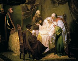 Dante Alighieri (1265-1321) op zijn sterfbed door Eugenio Moretti Larese
