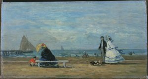 Strand bij Trouville door Eugene Louis Boudin