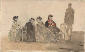 Vier Dames Zittend in Trouville door Eugène Boudin