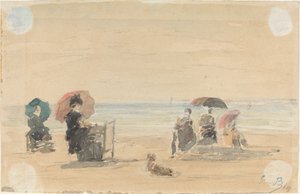 Zonneschermen, Trouville door Eugène Boudin
