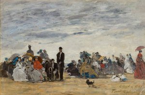 Het strand van Trouville door Eugene Louis Boudin