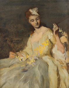 Portret van een dame in een baljurk