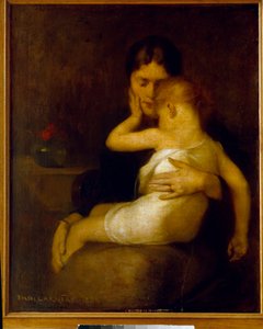 Het zieke kind (Madame Eugene Carriere en zoon Leon) door Eugène Carrière