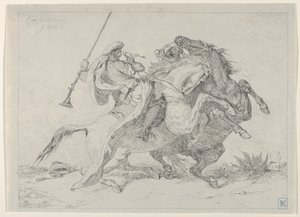 Botsing van Moorse ruiters, 1834 door Eugène Delacroix