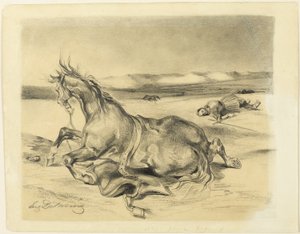 Gevallen paard en dode ridder door Eugène Delacroix