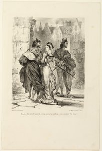 Faust probeert Marguerite te verleiden, uit Faust door Eugène Delacroix