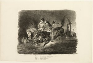Faust en Mephistopheles galopperend door de nacht van de heksensabbat, uit Faust door Eugène Delacroix