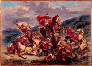 Frans: Chasse au lion door Eugène Delacroix