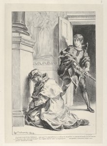 Hamlet probeert de koning te doden door Eugène Delacroix