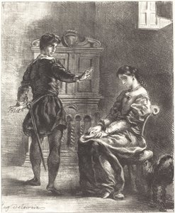 Hamlet en Ophelia (Act III, Scene I) door Eugène Delacroix