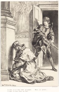 Hamlet wordt Verleid om de Koning te Doden Act III, Scene III, 1834-1843 door Eugène Delacroix
