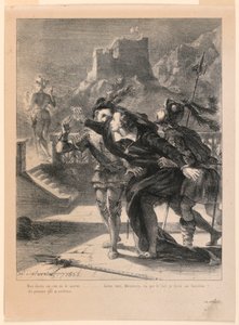 Illustratie voor Hamlet: Hamlet probeert de geest van zijn vader te volgen (I,4) door Eugène Delacroix
