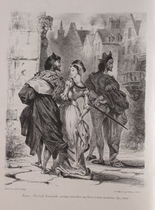 Illustraties voor Faust: Faust probeert Marguerite te verleiden door Eugène Delacroix