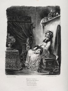 Illustraties voor Faust: Marguerite met het wiel door Eugène Delacroix