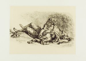Leeuwin die aan de borst van een Arabier scheurt door Eugène Delacroix