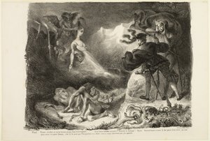 De geest van Marguerite verschijnt aan Faust, uit Faust door Eugène Delacroix