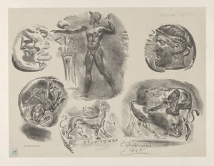 Studies van Zes Griekse Munten, 1825 door Eugène Delacroix