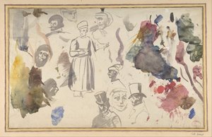 Studies van mannelijke hoofden en een staande mannelijke figuur