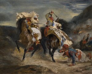 Het gevecht van de Giaour en Hassan door Eugène Delacroix