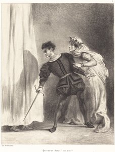 De moord op Polonius (Act III, Scene IV) door Eugène Delacroix