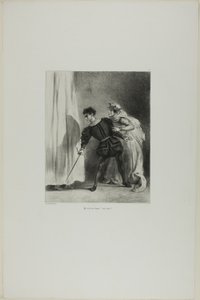 De moord op Polonius, plaat 9 uit Hamlet door Eugène Delacroix