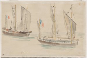 Twee boten in de haven van Dieppe door Eugène Delacroix