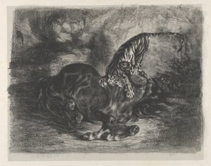 Wilde paard neergehaald door een tijger, 1828