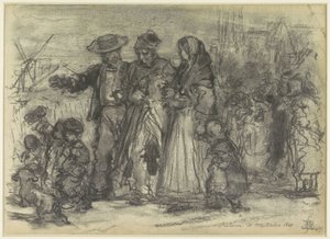 Thuiskomst van een oude soldaat, na de slag bij Waterloo door Eugène François de Block
